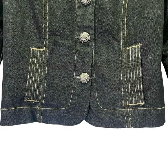 Vintage Old Navy Y2K Military Button Jean Jacket Size Large Dark Rinse Denim - Picture 5 of 15